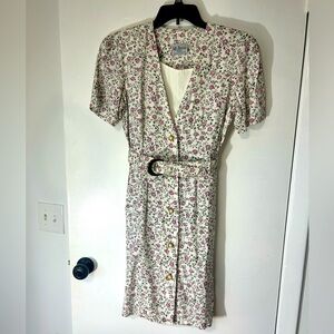 Ms Basia Petite Vintage Cottagecore Floral Prairie Midi Button Up Dress Size 6P